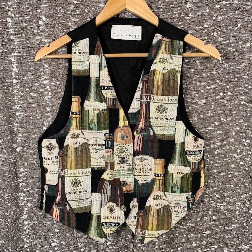 Vintage‎ Columns by Mirrors Tapestry Wine Button Up Vest Women's Medium